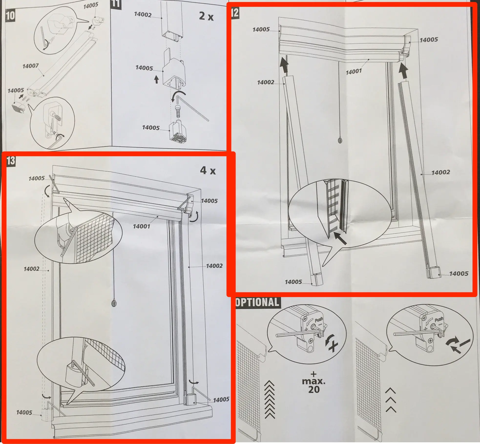 Again, a picture of the user manual — Windhager announces that you can setup the net without screwing, but it's a bit shaky so I plan to add a screw the top element, as well as two on each rail to ensure a maximum stability