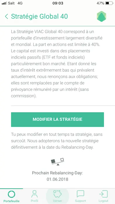 Screen to change of investment strategy — change that will take effect on the 1st day of the next month
