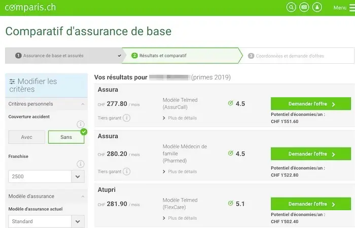J'utilise comparis.ch pour avoir une première vue d'ensemble des assurances maladies suisses les plus frugales