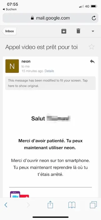 Alerte email pour m'indiquer que je peux me connecter dans l'app, c'est mon tour !!!
