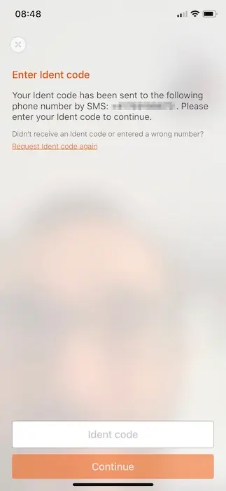 SMS of the final code of the identity verification, and entering the code into the app to complete the process