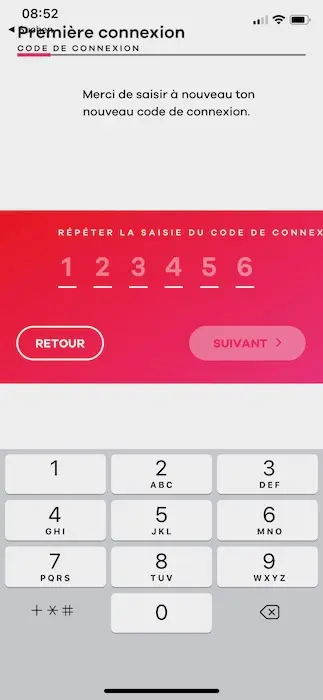 Entering the login code (this screen is for the repetition of the code, I just noticed that I forgot to screen capture the previous screen when they ask it for the first time, oups :))