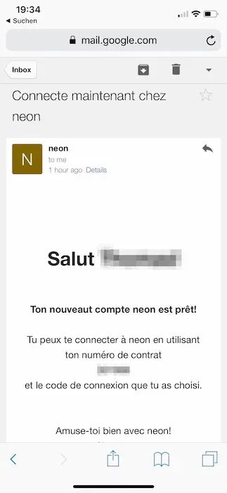Email with contract number (I received it the same evening while I did all the registration process in the morning)