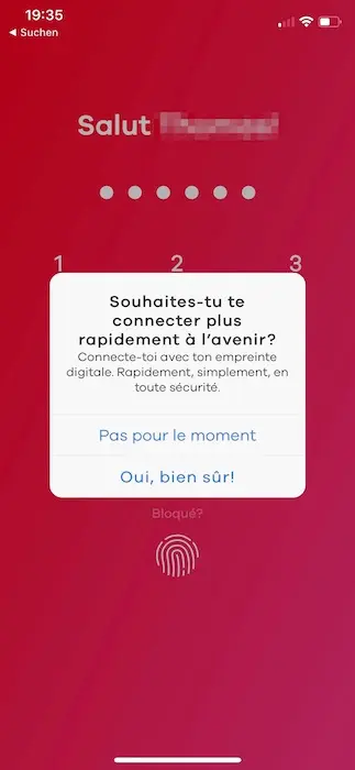 Request to activate Touch ID or Face ID for a faster login in the future (without needing to enter the login code)