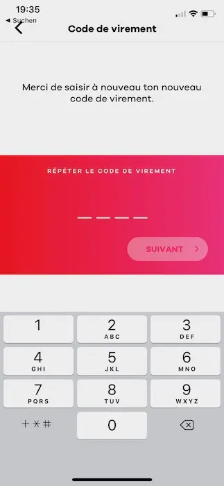 Confirmation saisie du code de virement