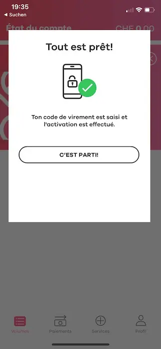 Code de virement saisi avec succès !
