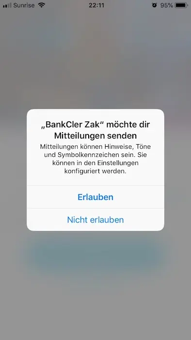 Authorizaion of the push notifications (one of the only app that I accept, in order to follow my transactions)