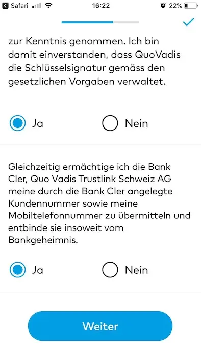 Suite of the legal blabla to notice me that the mTAN signature system is made by QuoVadis Trustlink Schweiz AG, so I accept as well their terms and conditions