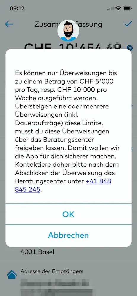 Zak Alert indicating that we have reached the maximum transfer level amount (just click OK to proceed)