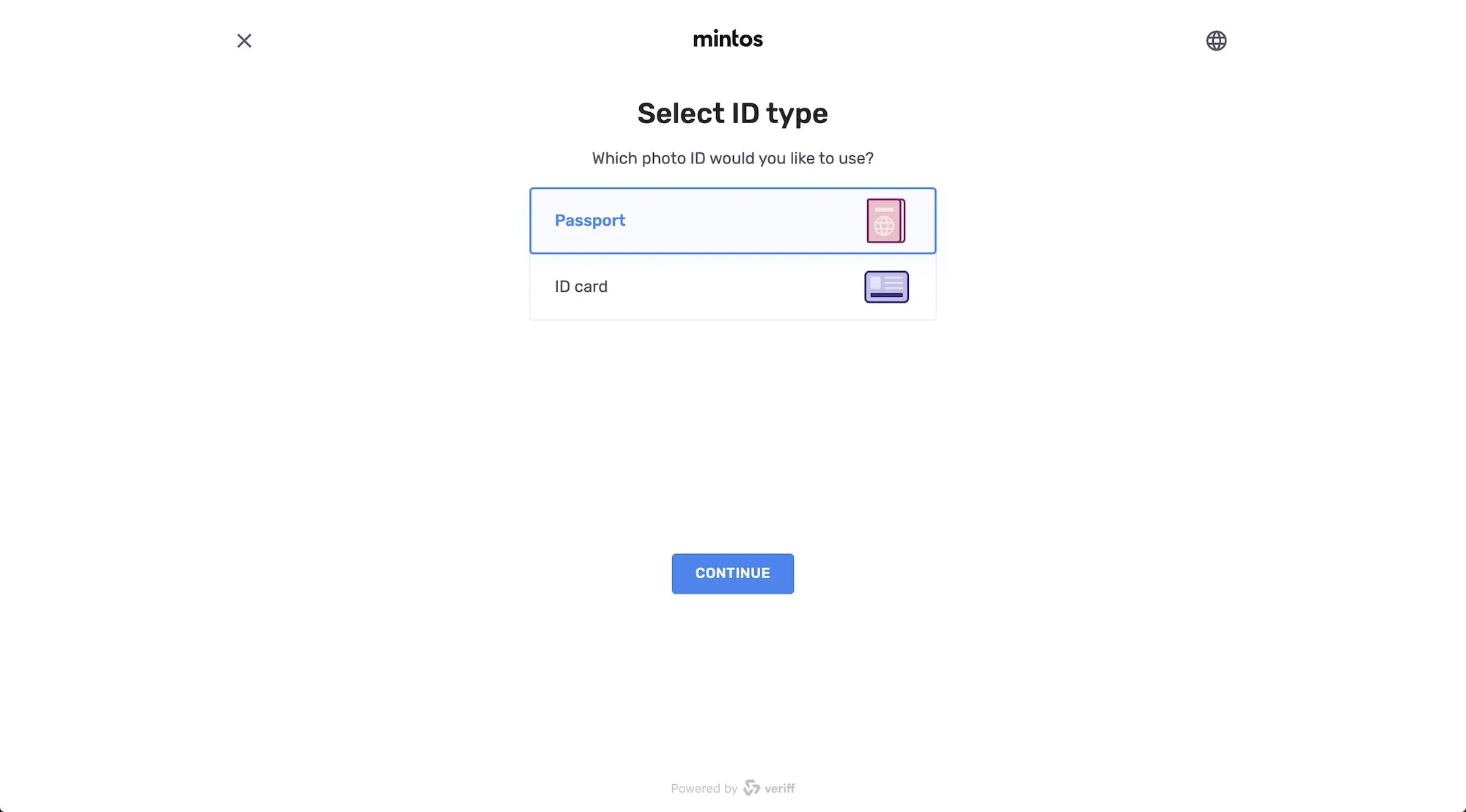 Sélectionne le type de ta pièce d'identité (Passeport ou carte d'identité)