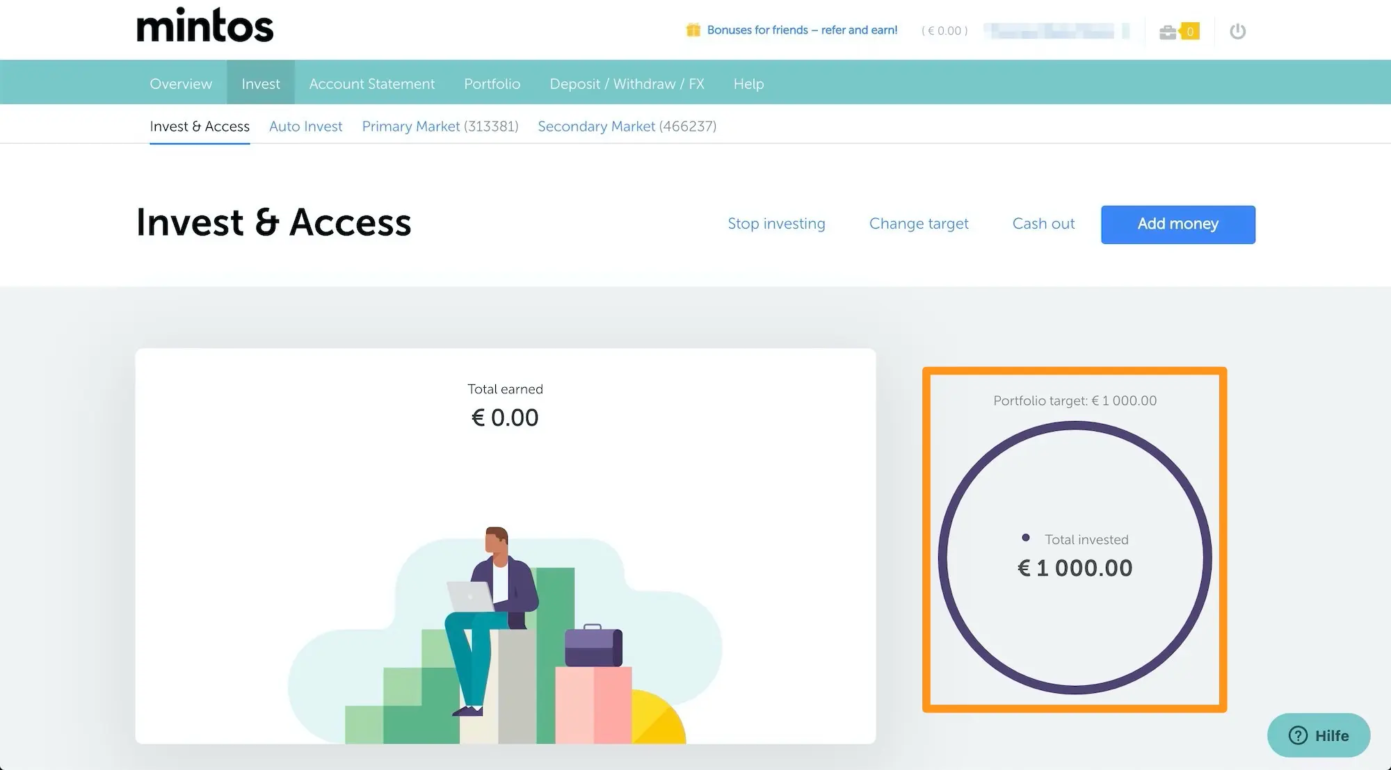 If you go back to the 'Invest' > 'Invest & Access' section, you can also see the summary of that particular portfolio (this is also where you can withdraw or add money)