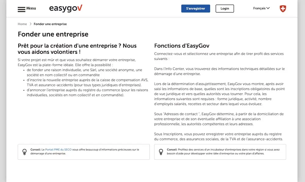 EasyGov.swiss est un portail en ligne pour les entreprises afin de faciliter, accélérer et optimiser les procédures administratives de création de société en Suisse