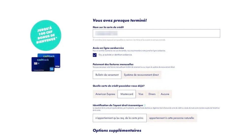 Choice of payment method of the Swisscard Cashback Amex invoice (via payment slip for me #keepTheControl)