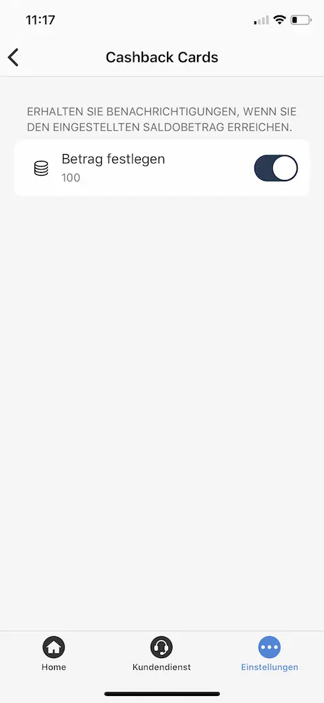 Configuring my cards to receive a push notification every time I spend an amount greater than CHF 0 (i.e. for all transactions :))