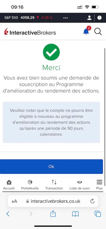 Activation of the yield enhancement program for actions awaiting validation