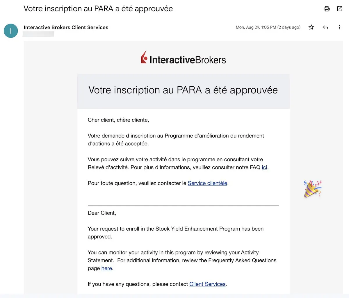 Successfully enrolled in Interactive Brokers' Stock Yield Enhancement Program