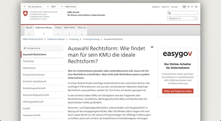 Das KMU-Portal des Bundes für kleine und mittlere Unternehmen hält eine Menge nützlicher Informationen für Unternehmer bereit