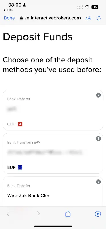 Step 2: Select the Swiss bank account from which you want to fund your Swiss Interactive Brokers account