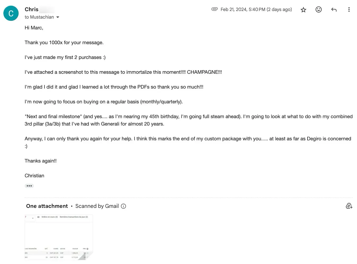 Testimonial of Christian