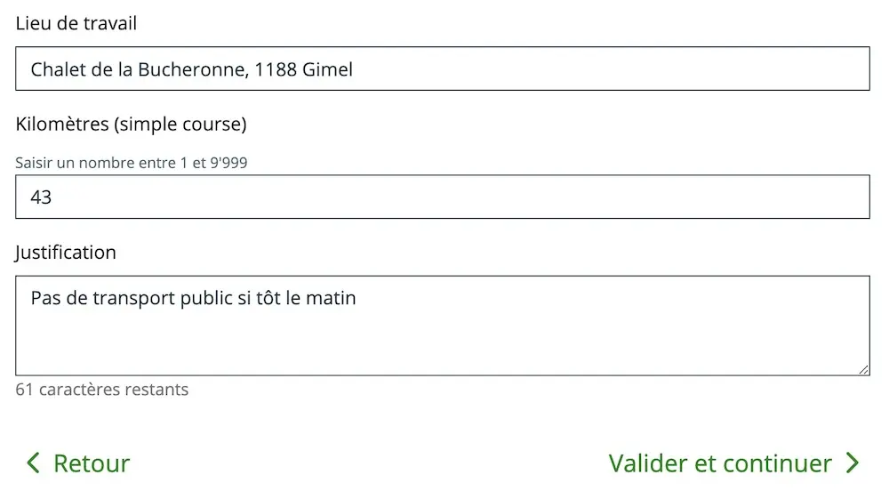 Adding the justification for transport expenses if using a car (in any case, you'll get an error message if you leave this field blank ^^)